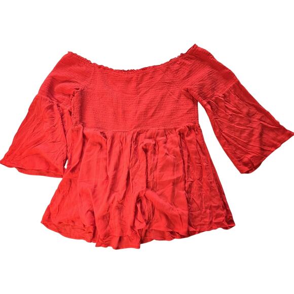 Pinup Fashion Top Womens 5X Red Off Shoulder Peasant Bell Sleeve Blouse Boho - Picture 2 of 10